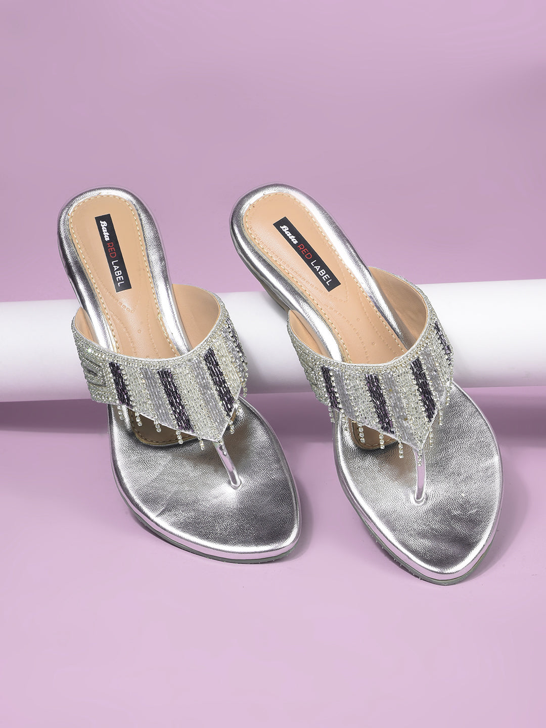 Bata Women Silver Block Heel Thong Sandal - Silver - View 6