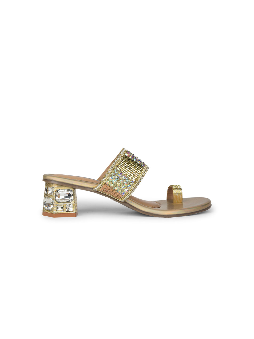 Bata Women Gold Block Heel Toe Ring Sandal - Gold - View 2