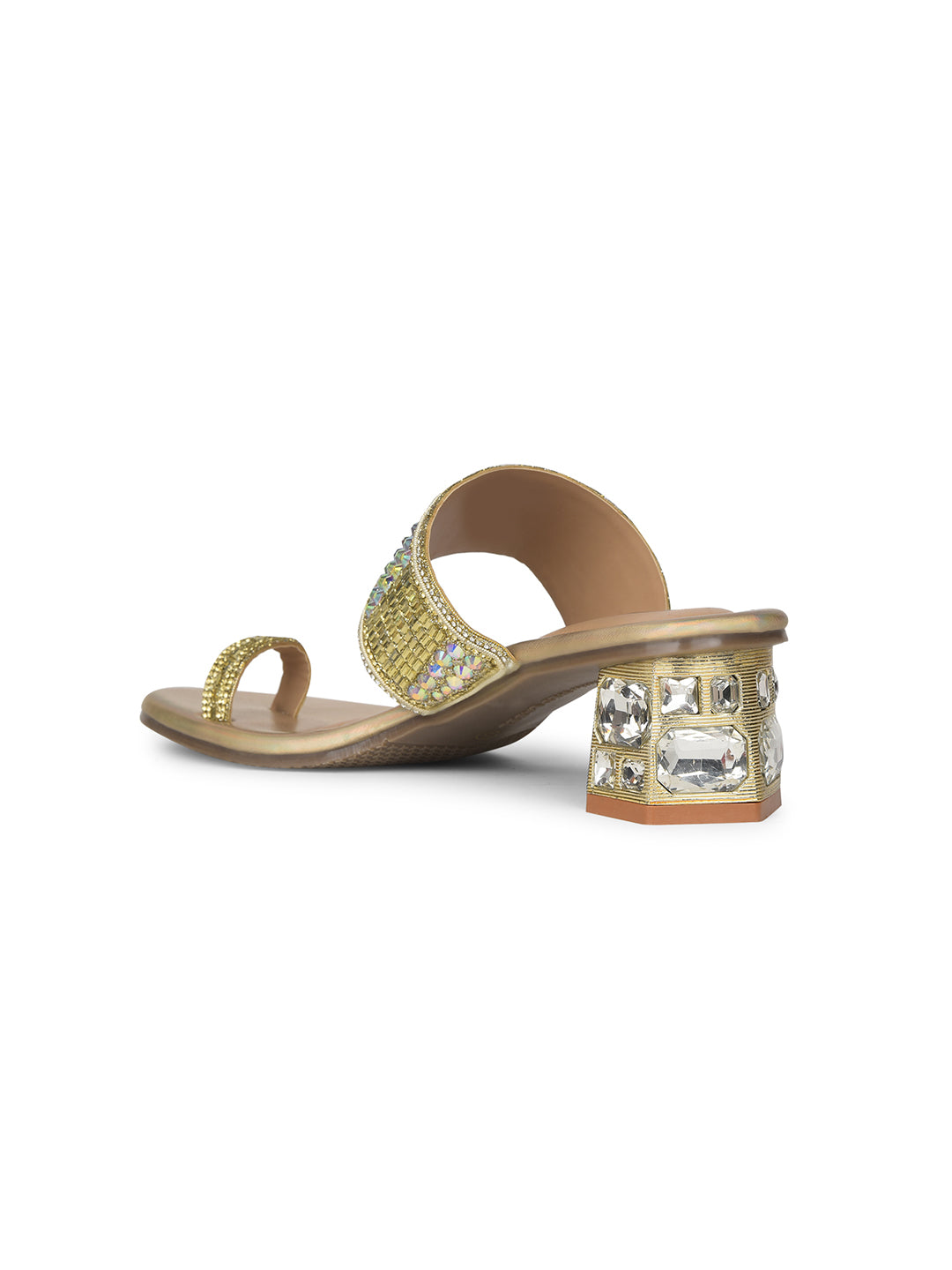 Bata Women Gold Block Heel Toe Ring Sandal - Gold - View 3
