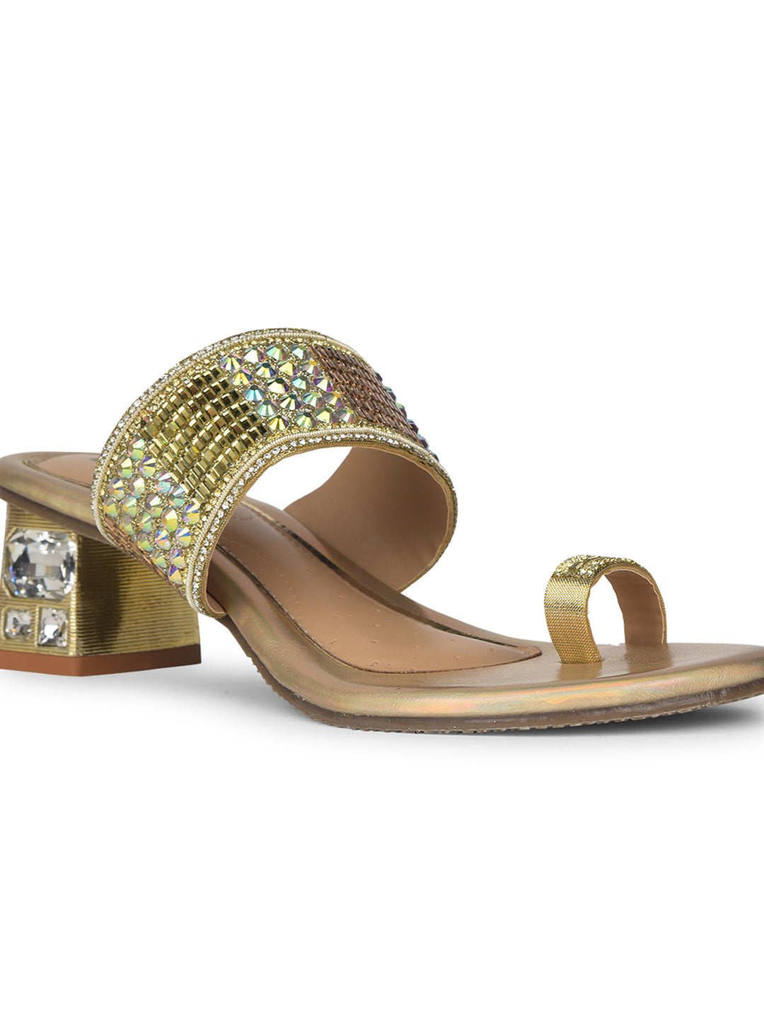 Bata Women Gold Block Heel Toe Ring Sandal - Gold - View 5