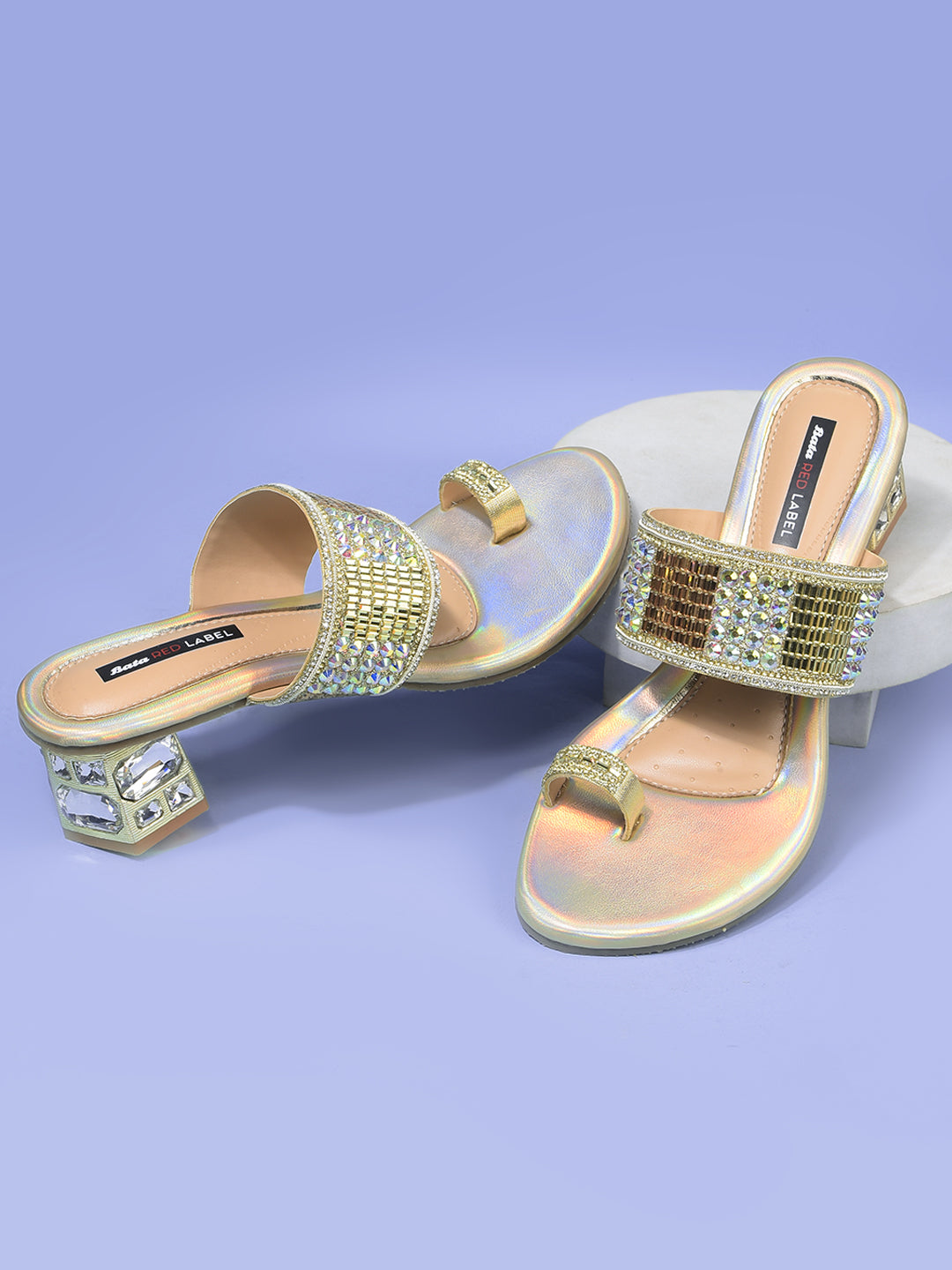 Bata Women Gold Block Heel Toe Ring Sandal - Gold - View 6