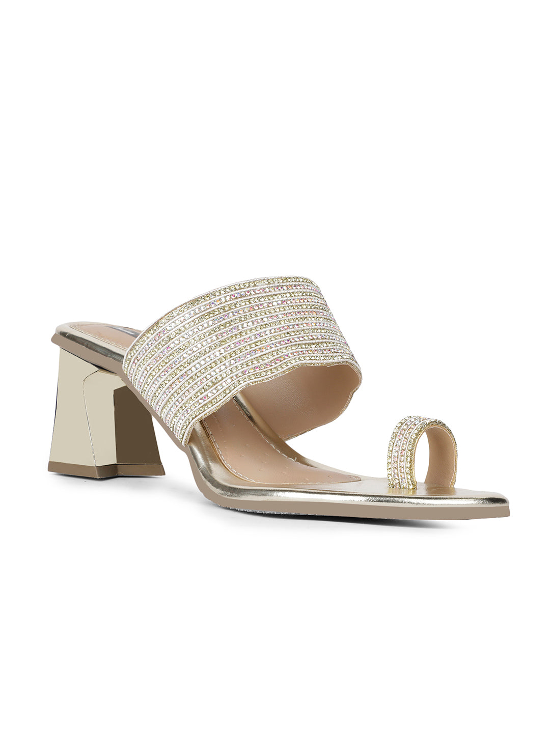 Bata Women Gold Block Heel Toe Ring Sandal - Gold - View 1