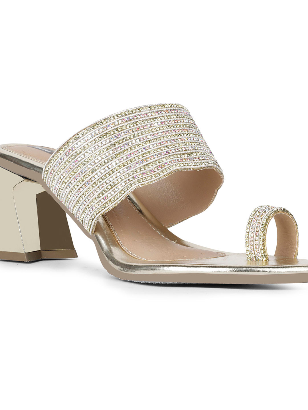 Bata Women Gold Block Heel Toe Ring Sandal - Gold - View 5