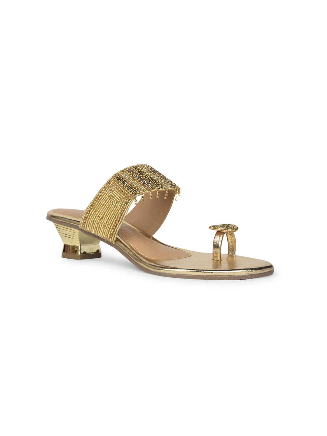 Bata Women Gold Block Heel Toe Ring Sandal - Gold - View 1