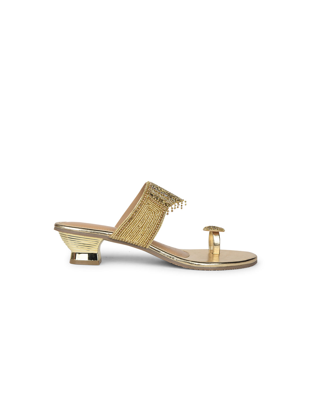 Bata Women Gold Block Heel Toe Ring Sandal - Gold - View 2