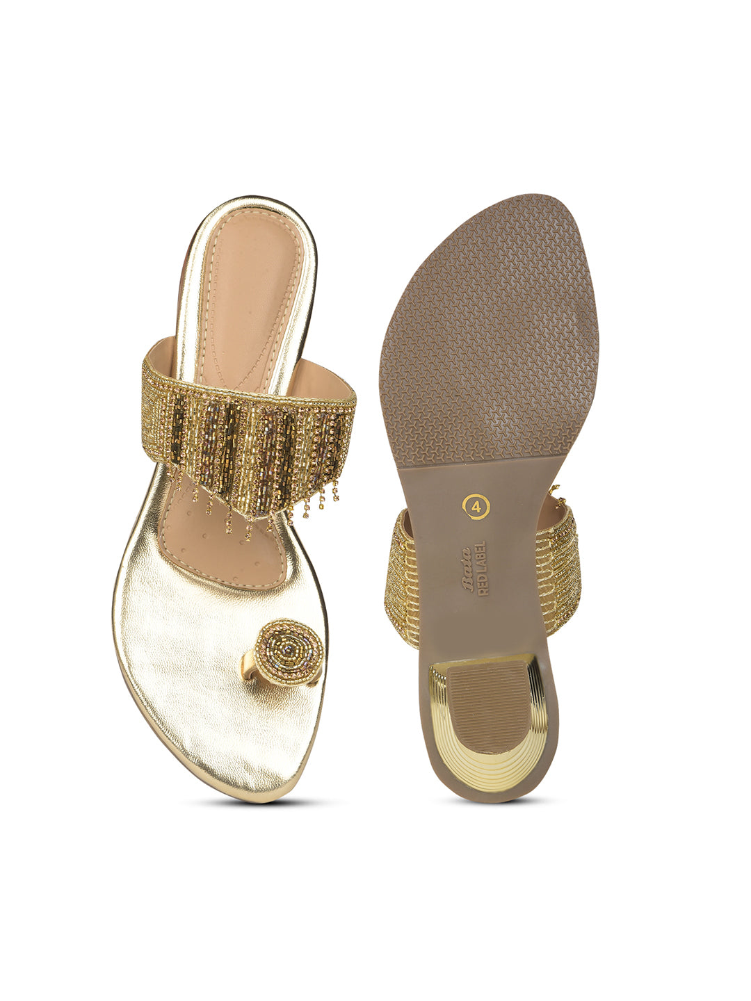 Bata Women Gold Block Heel Toe Ring Sandal - Gold - View 4