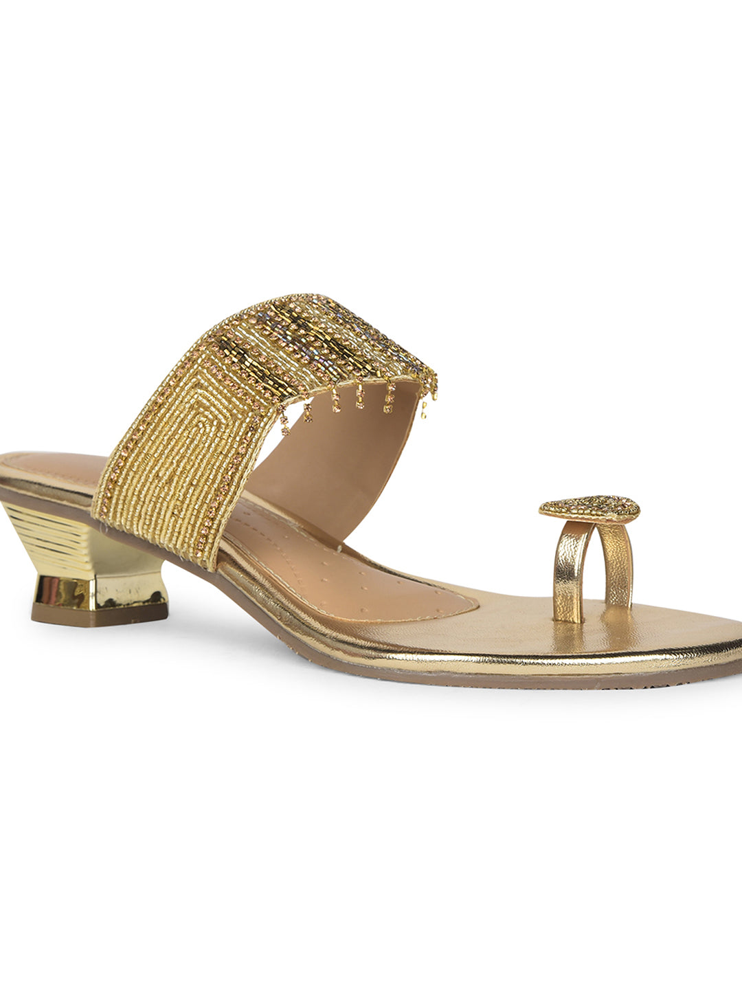 Bata Women Gold Block Heel Toe Ring Sandal - Gold - View 5