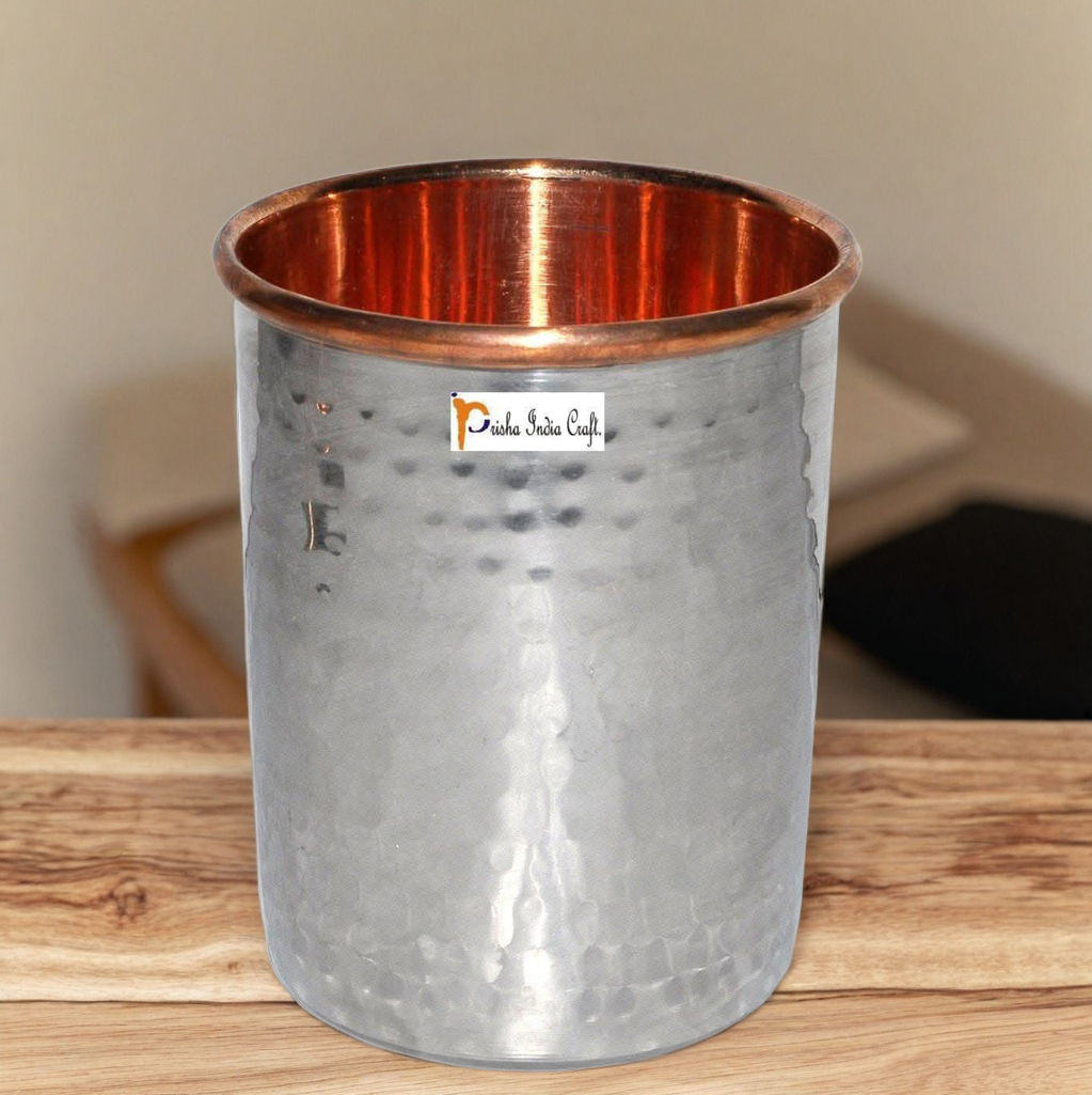 Hammered design steel copper glass tumble (250ml) | PRISHA INDIA CRAFT