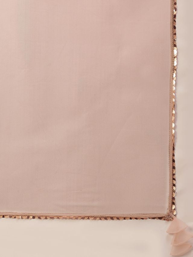 Bollywood Vogue Ready To Wear Peach Chanderi Modal Satin Straight Pant Suit