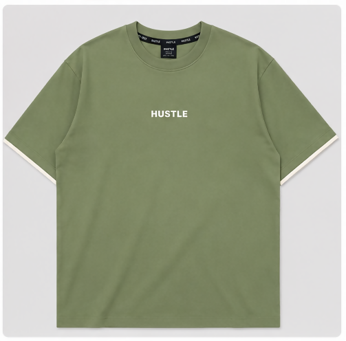 HUSTLE Men's Oversized Fit Crew Neck T-Shirt – Sage Green(Oversized Fit)