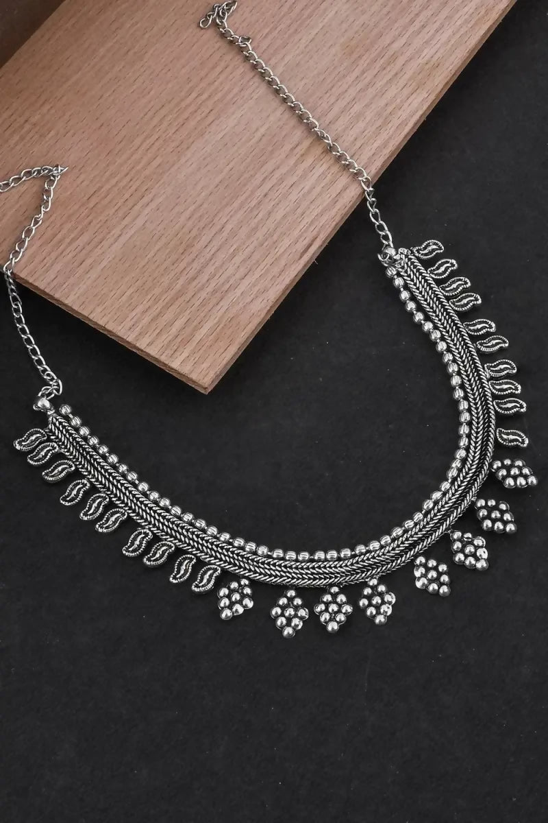 Oxidized Silver Plated Necklace for Women - Silver,18 Inch SUPER