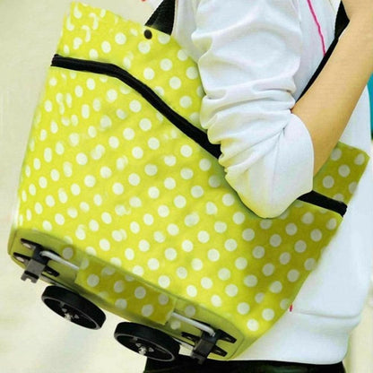 Lightweight Shopping Bag with Foldable Trolley Wheel (Green, single piece) - HalfPe