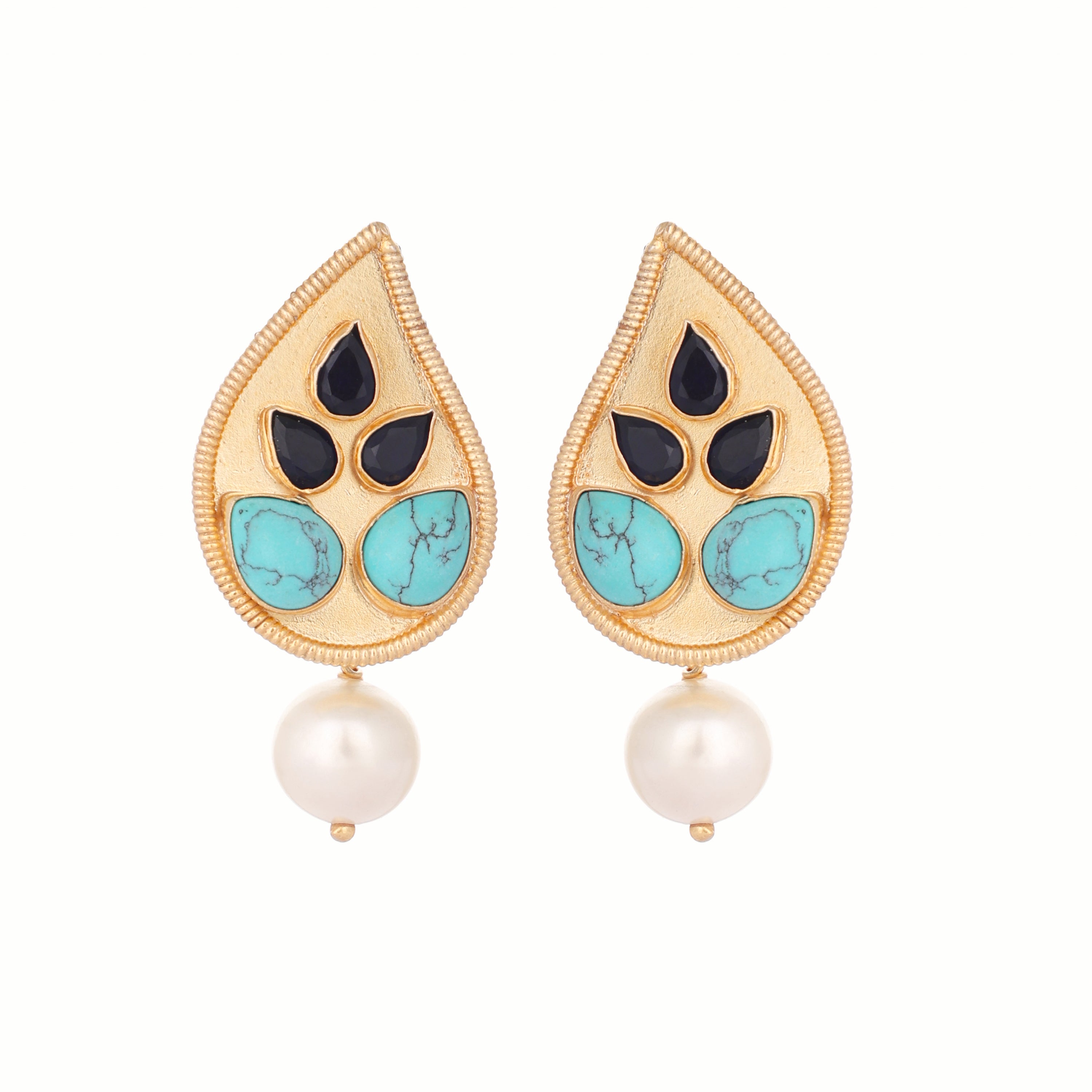 22K Gold Plated Black Pearls Drop Earrings