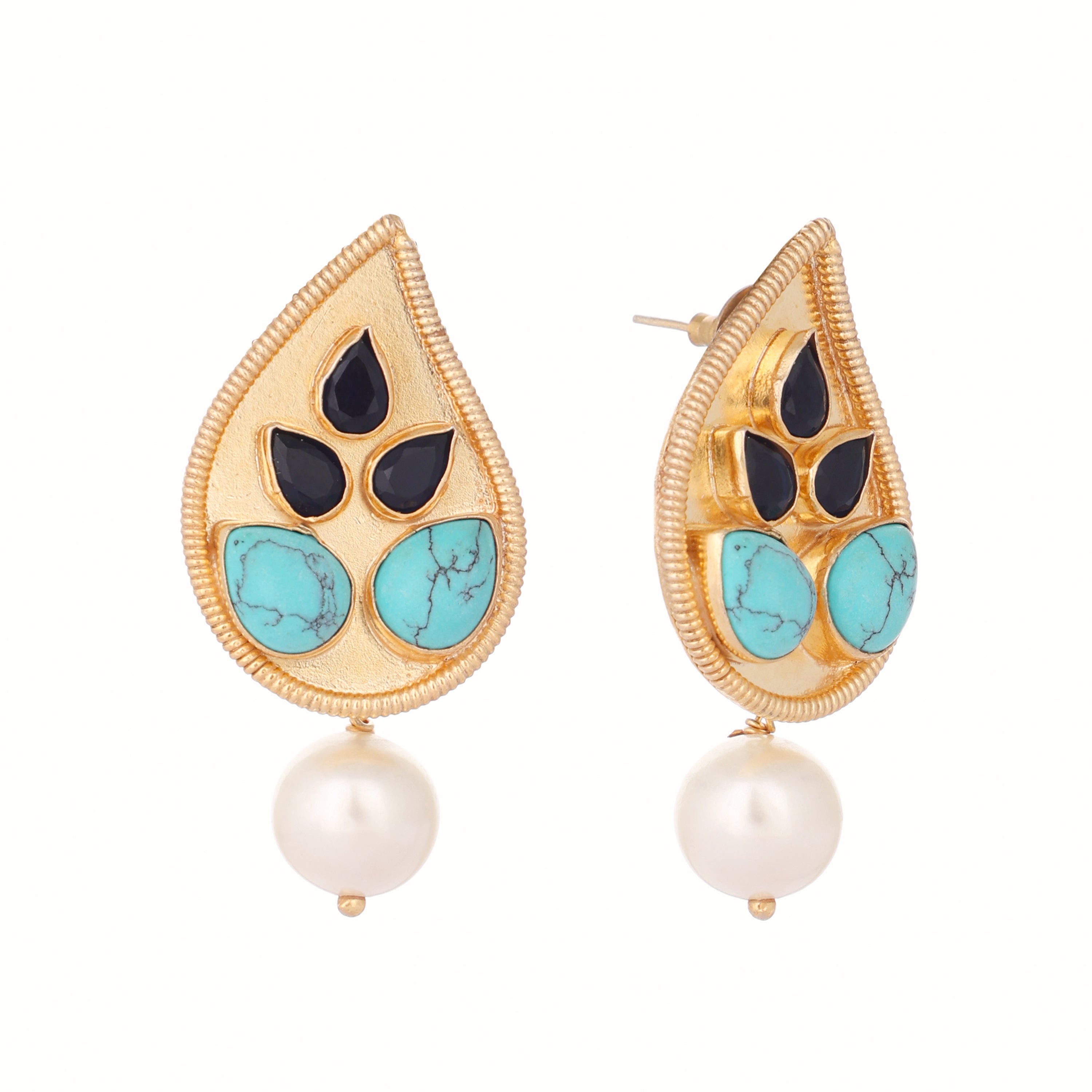 22K Gold Plated Black Pearls Drop Earrings