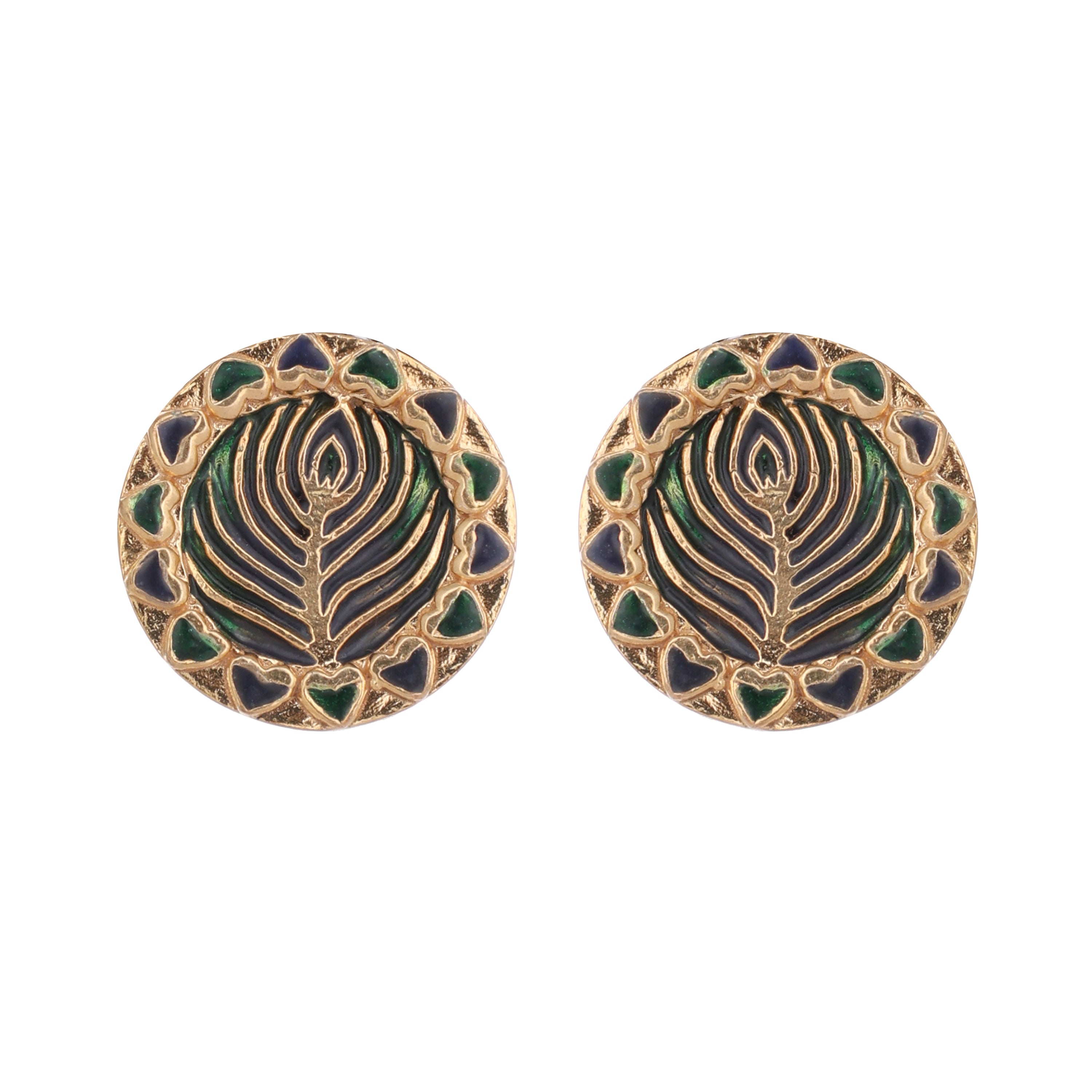 22K Gold Plated Contemporary Round Shaped Enamel Studs