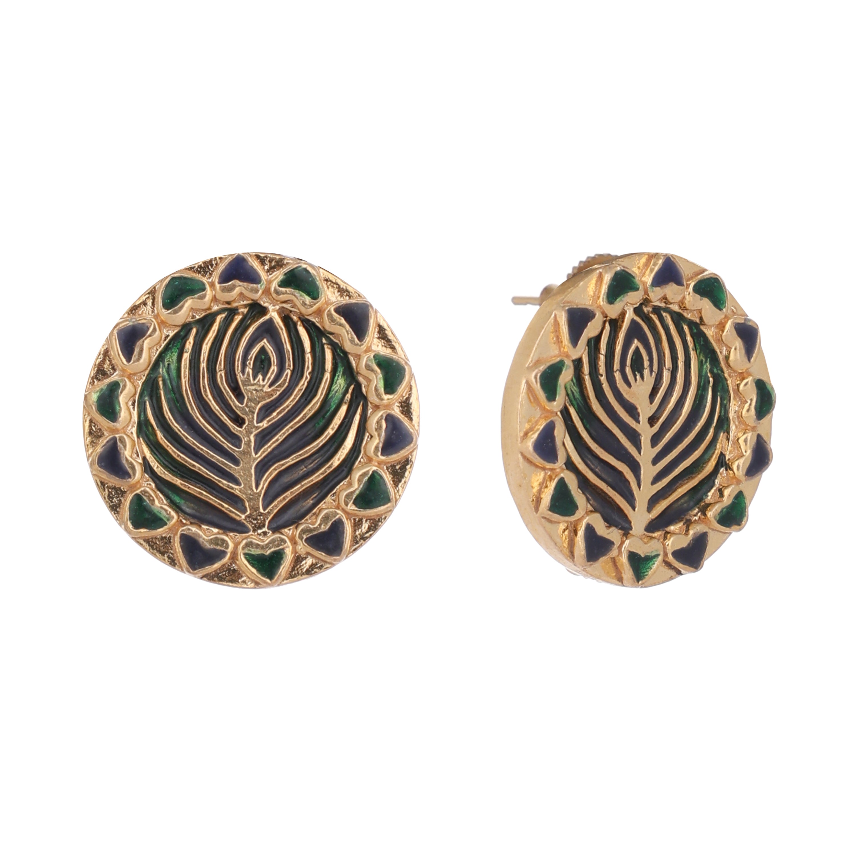 22K Gold Plated Contemporary Round Shaped Enamel Studs