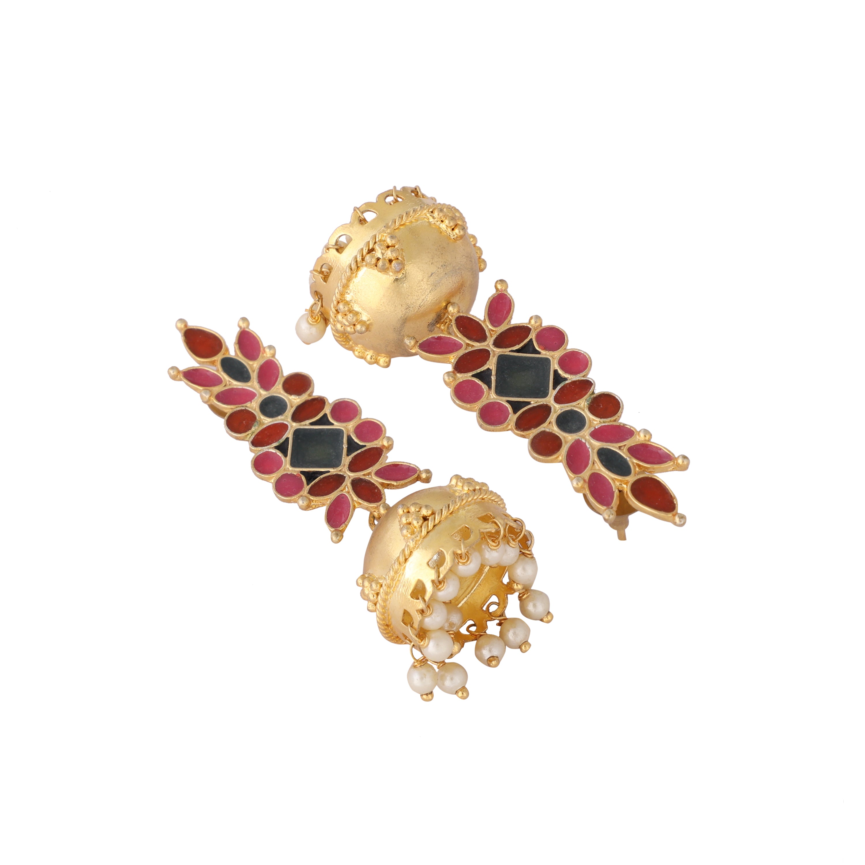22K Gold-Plated Enamel Jhumka Dangler Earrings