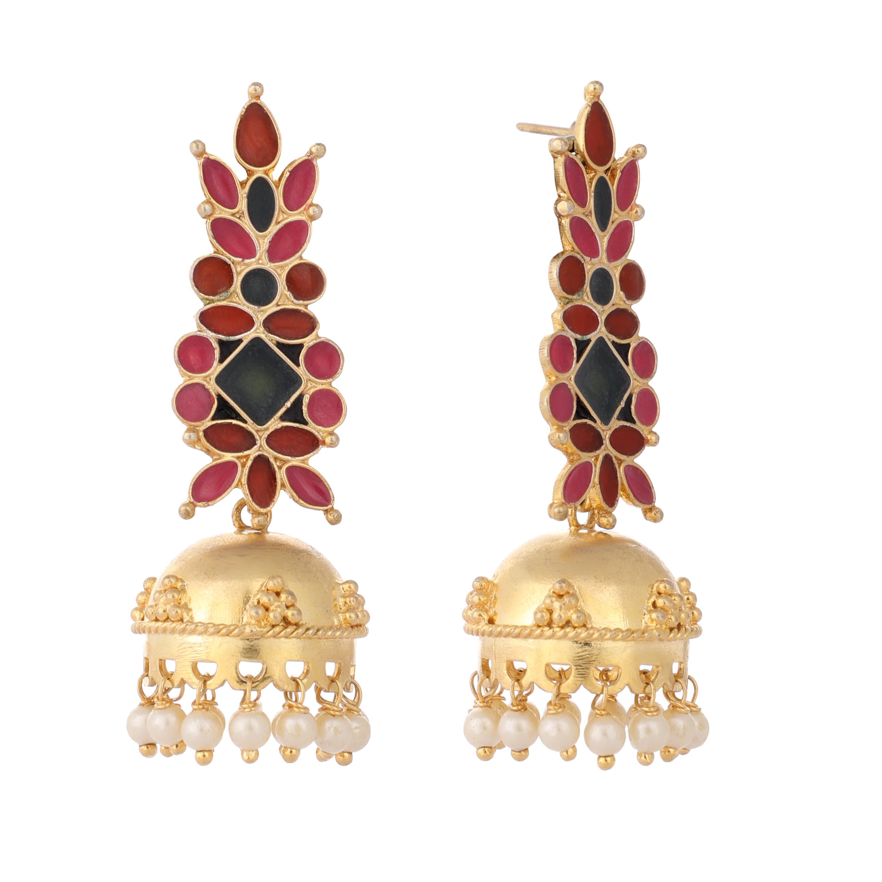 22K Gold-Plated Enamel Jhumka Dangler Earrings