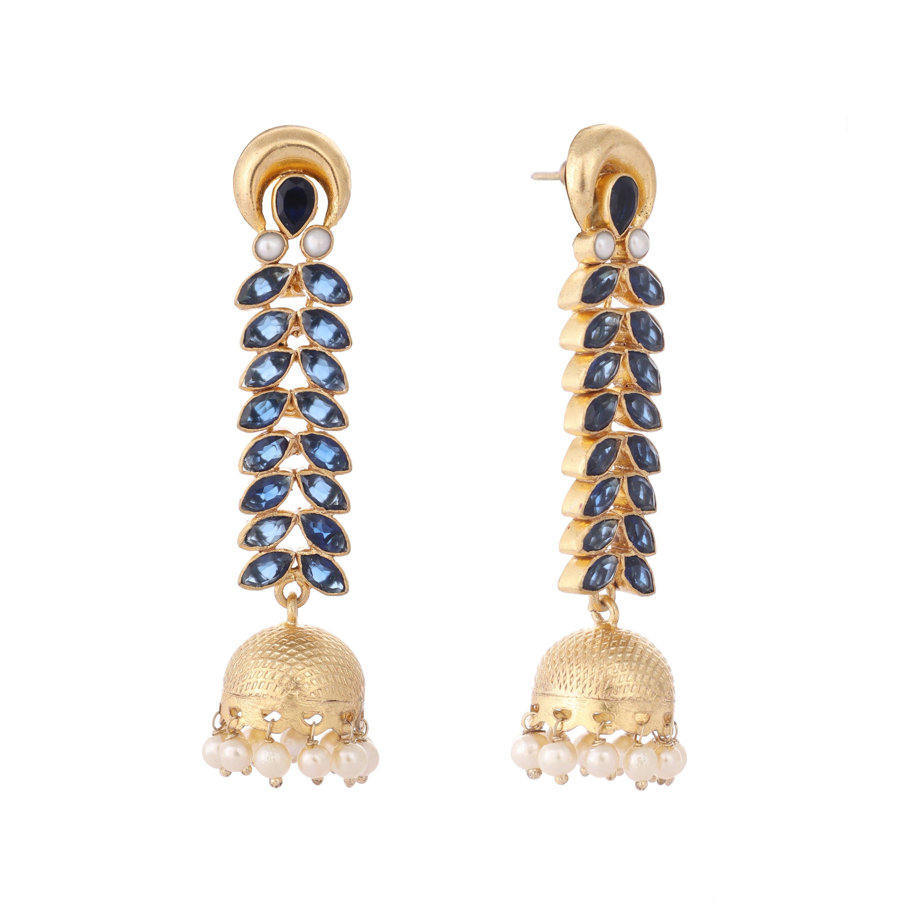 22K Gold-Plated Blue Onyx & Pearl Jhumkas
