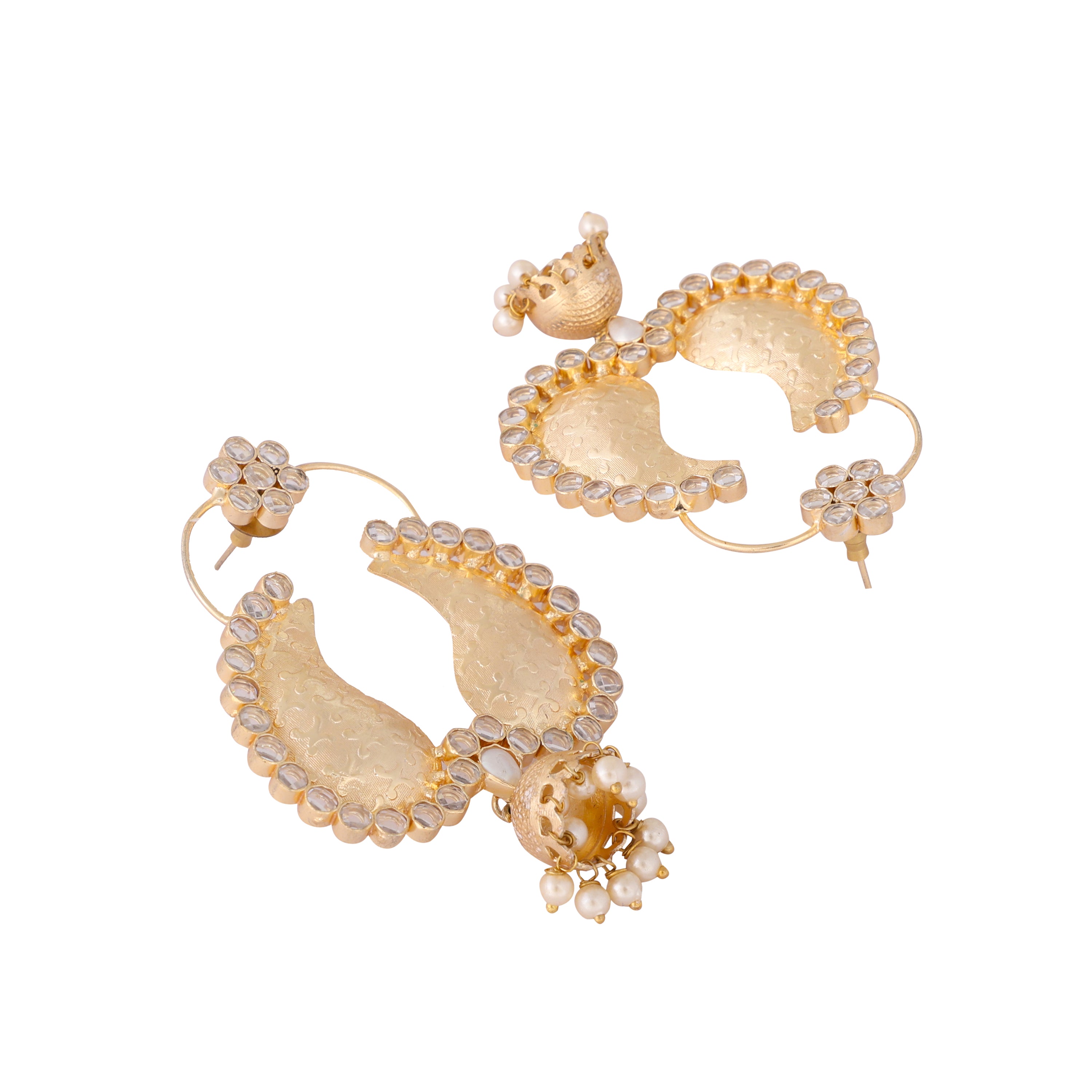 22K Gold Plated White Stone Studded Jhumki Dangler Earrings