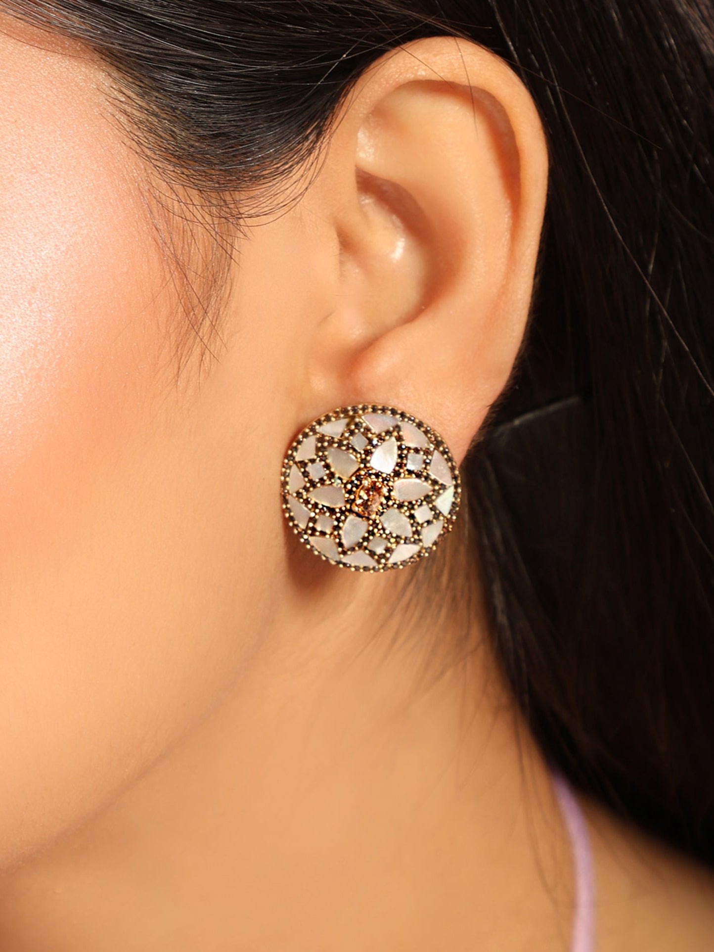 22K Gold Plated Mother of Pearls Stud Earrings