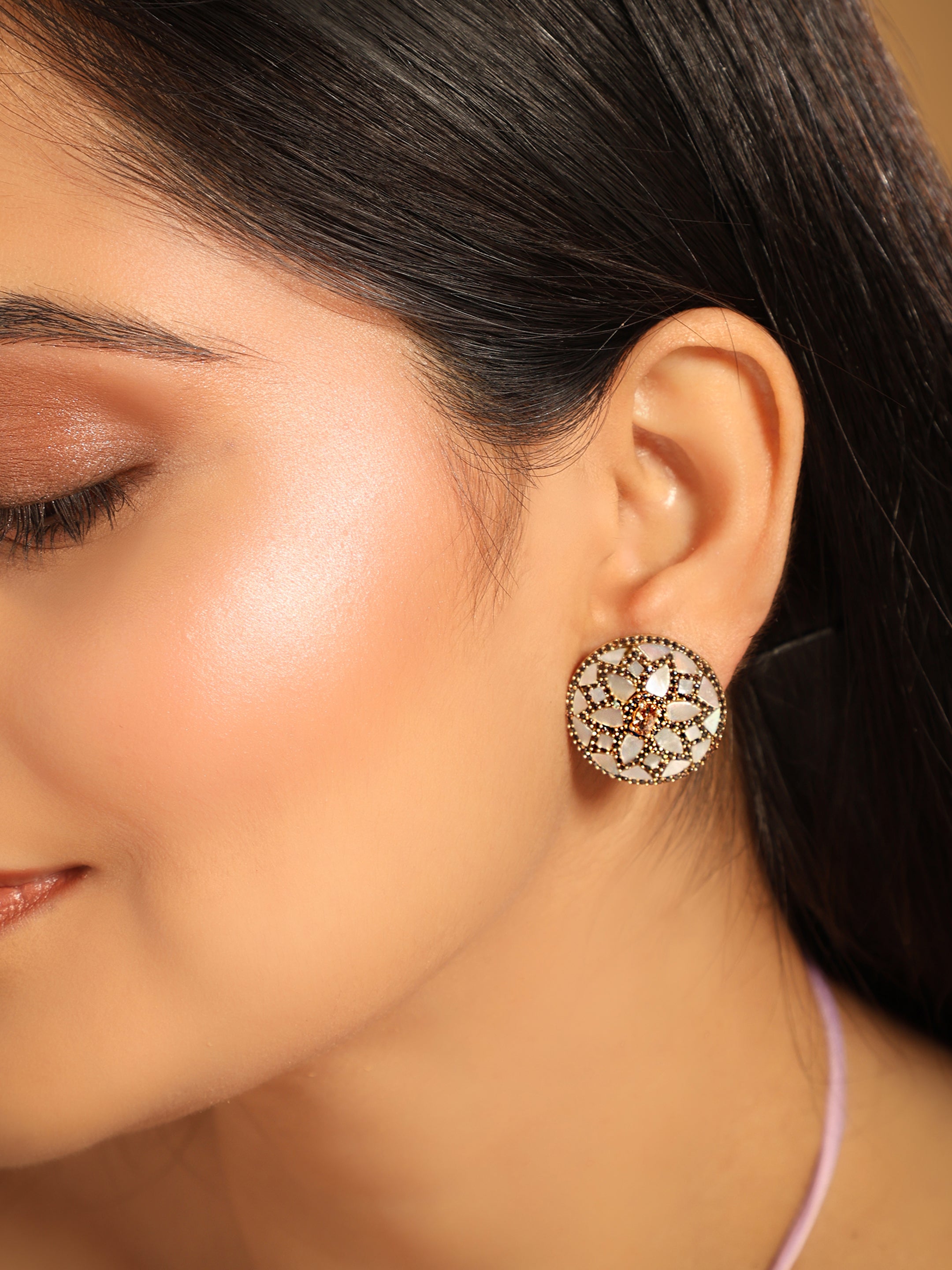 22K Gold Plated Mother of Pearls Stud Earrings