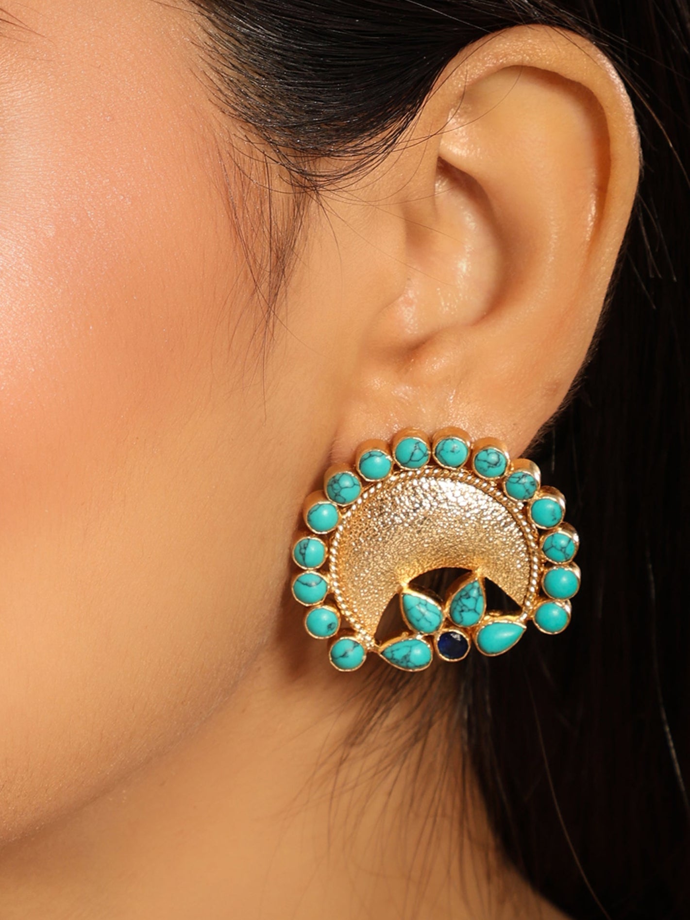Turquoise Chand Stud Earrings