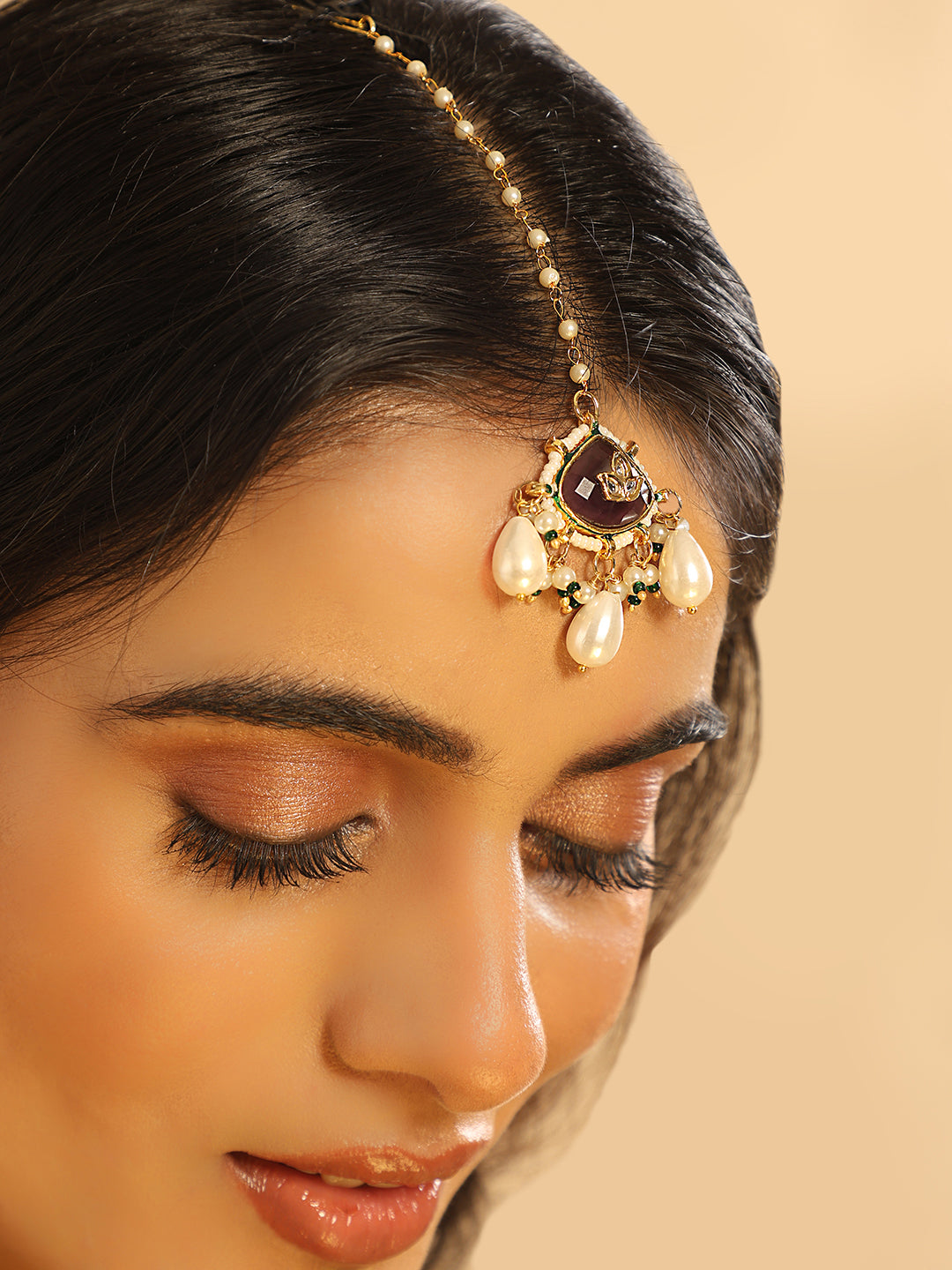 22K Gold Plated Ruby Grace Maang Tikka & Earrings Set
