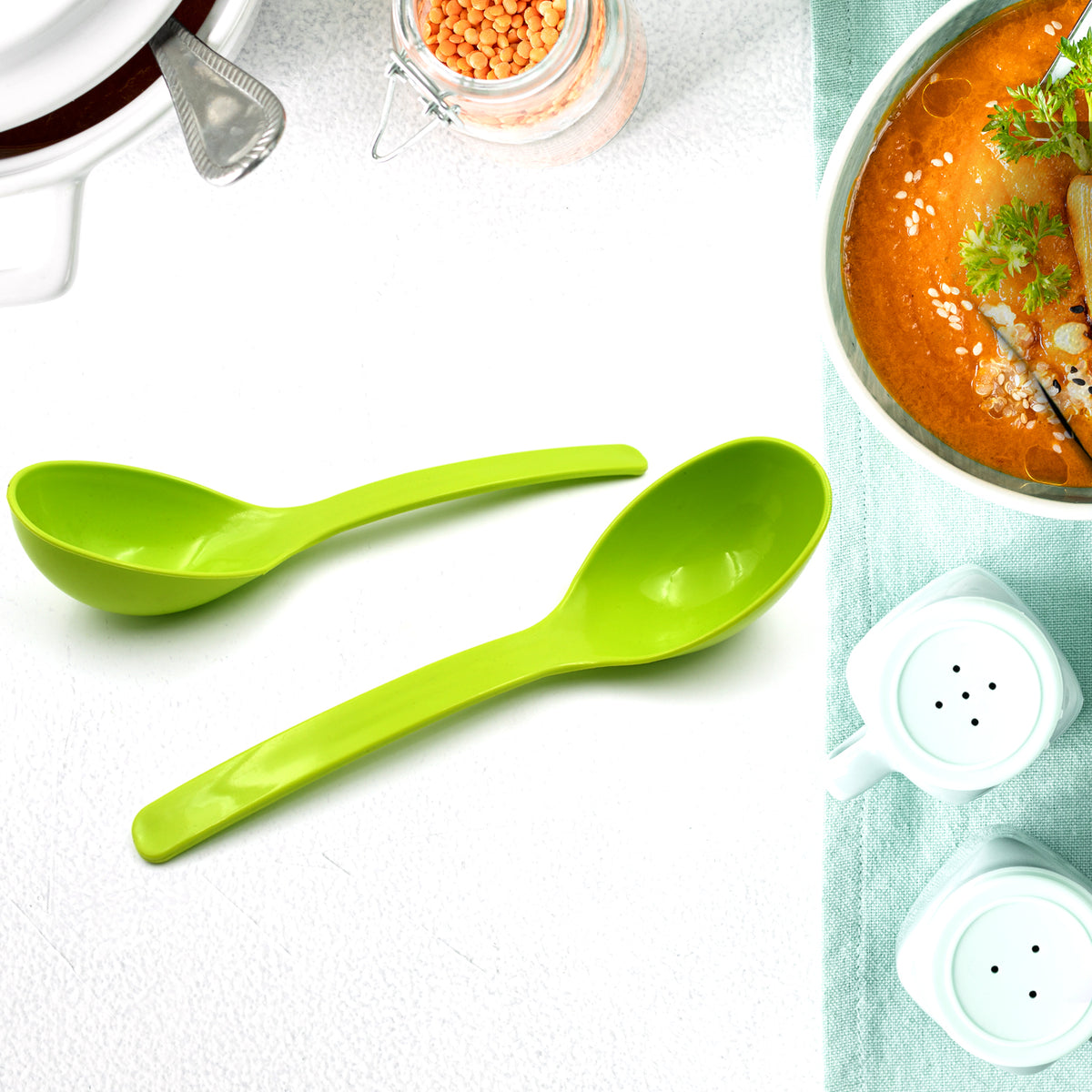 Plastic Spoon Kitchen Multipurpose Serving Ladle For Frying Serving Turner Curry Ladle Serving Rice Spoon Used While Eating And Serving Food Stuffs Etc (2 Pcs Set  10 Inch )