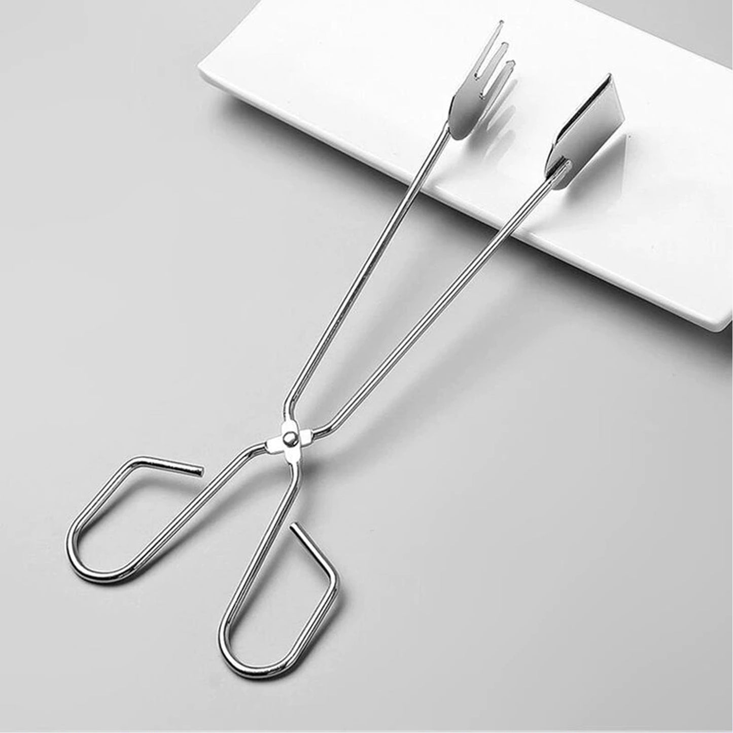 Kitchen Barbecue Stainless Steel Wire Food Serving Tong Charcoal Clip Cooking Scissor Tongs (1PC)