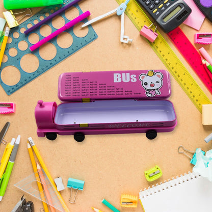 Double Decker Bus Pencil Case – 2-Layer Metal Box with Sharpener