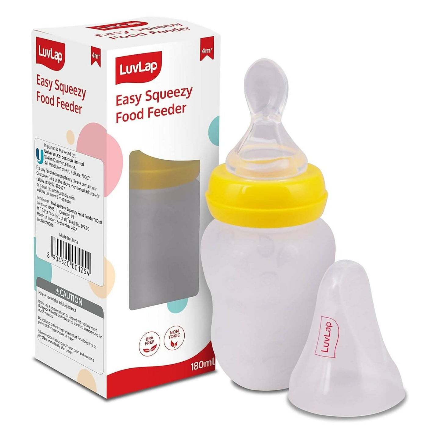 Luvlap silicone squeezy food feeder bottle with spoon bpa free (Capacity: 180ml)