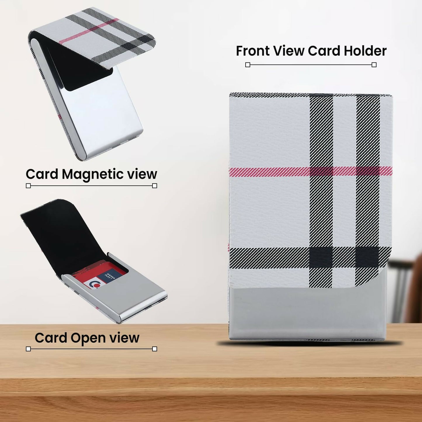 Burb Check Unisex Vertical Card Holder for Credit Debit ATM Business Visiting RFID Blocking Stainless Steel (1 x 10 x 6 cm)