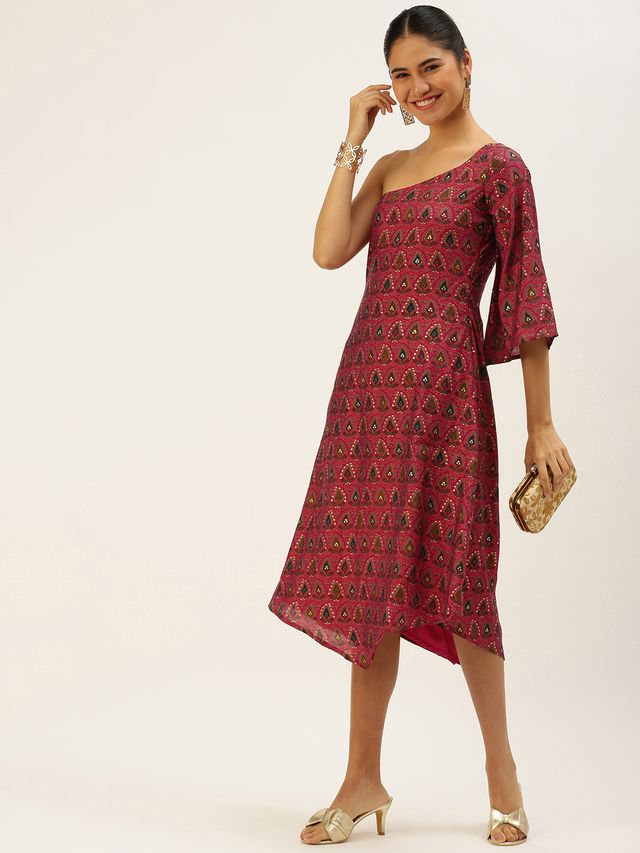 Bollywood Vogue Ready To Wear Pink Chanderi Art Silk Dress