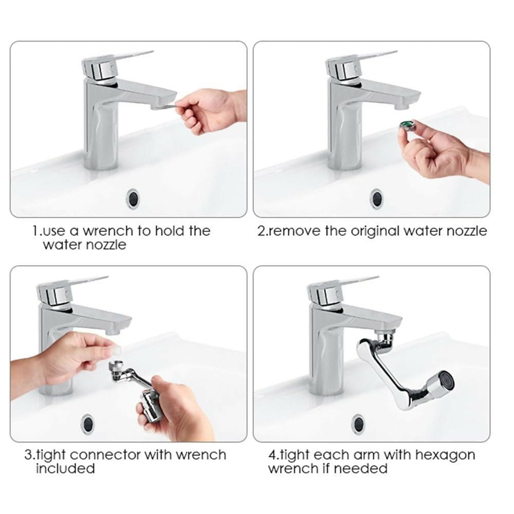 1080° Rotating Big Angle Swivel Faucet Aerator Sink Face Wash Attachment with 2 Water Outlet Modes - HalfPe