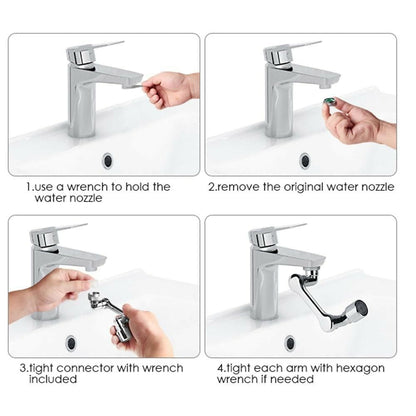 1080° Rotating Big Angle Swivel Faucet Aerator Sink Face Wash Attachment with 2 Water Outlet Modes - HalfPe