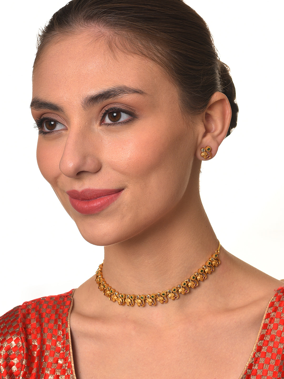 Antique Gold-Plated American Diamond Studded Jewellery Set