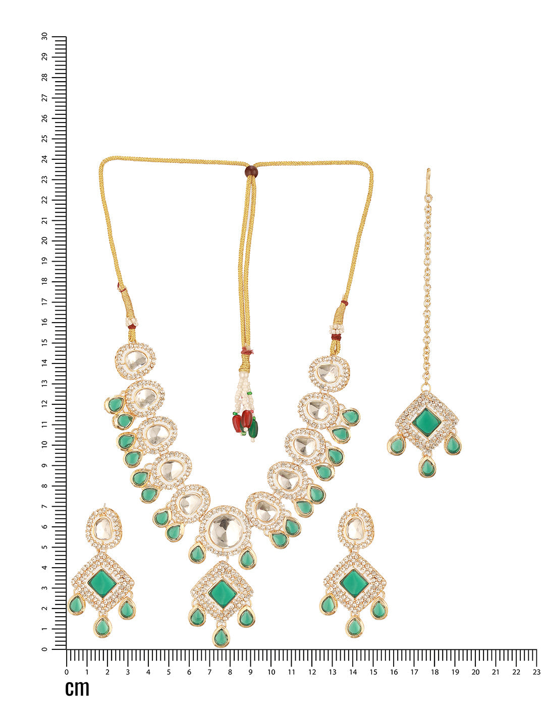 Jazz And Sizzle Gold Plated Green Kundan Studded & Beaded Jewellery Set with Maangtikka