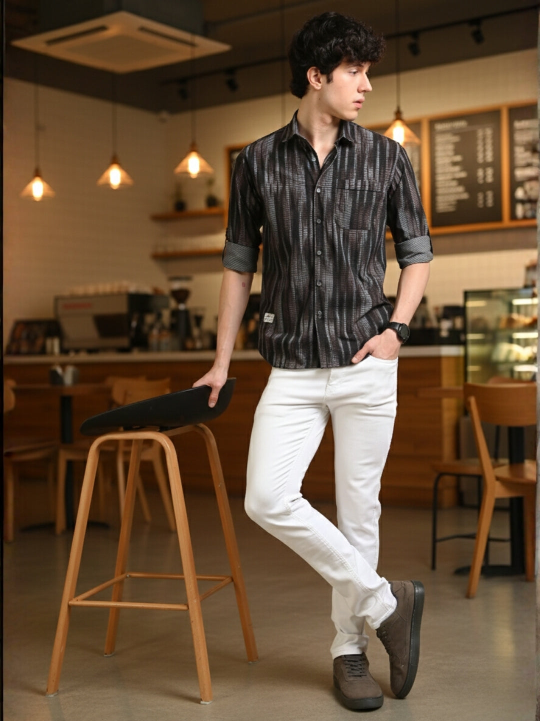 Men Brown Slim Fit Printed Full Sleeve Casual Shirt Cool Colors