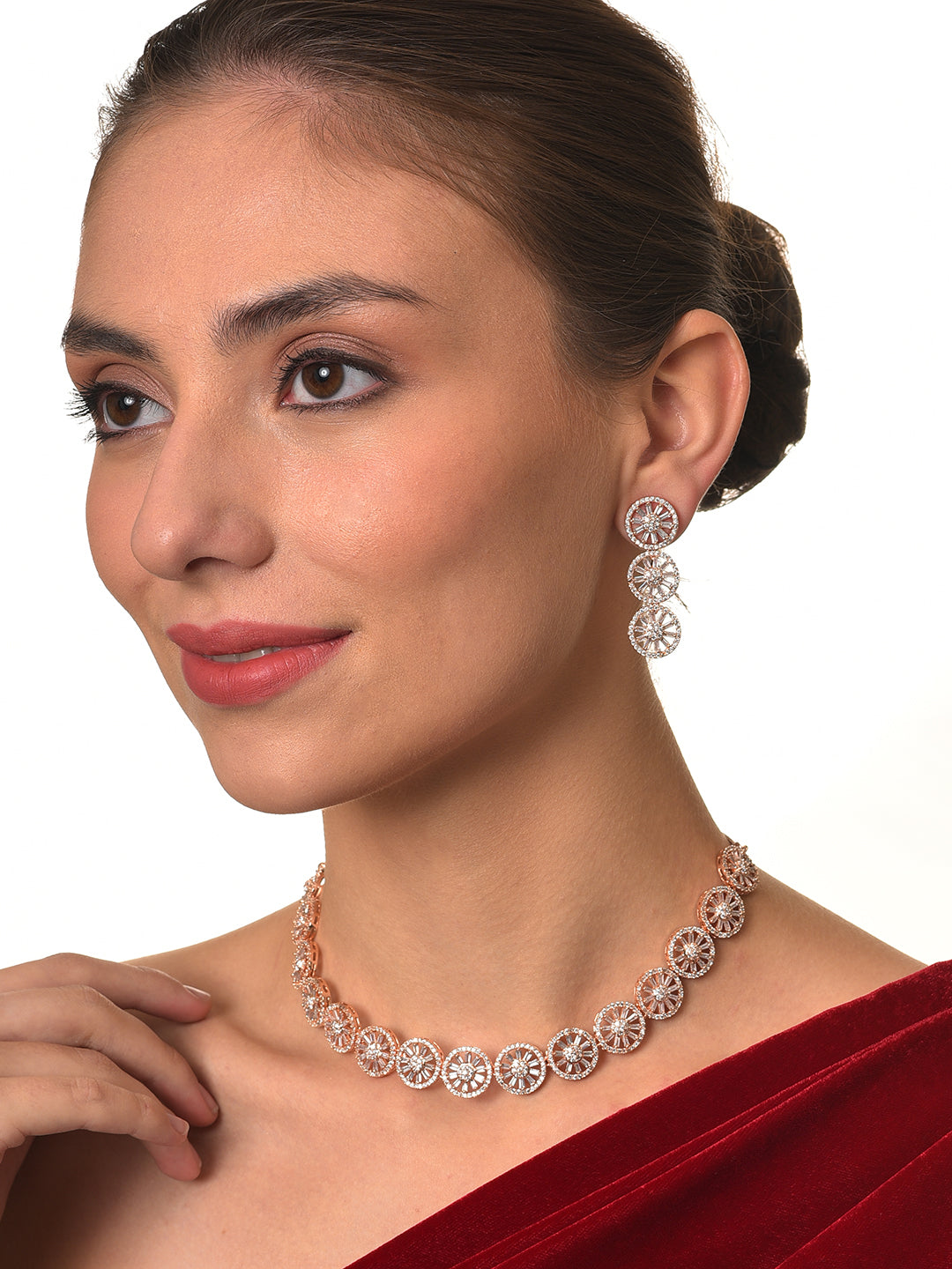 Rose Gold-Plated Ad-Studded Handcrafted Jewellery Set