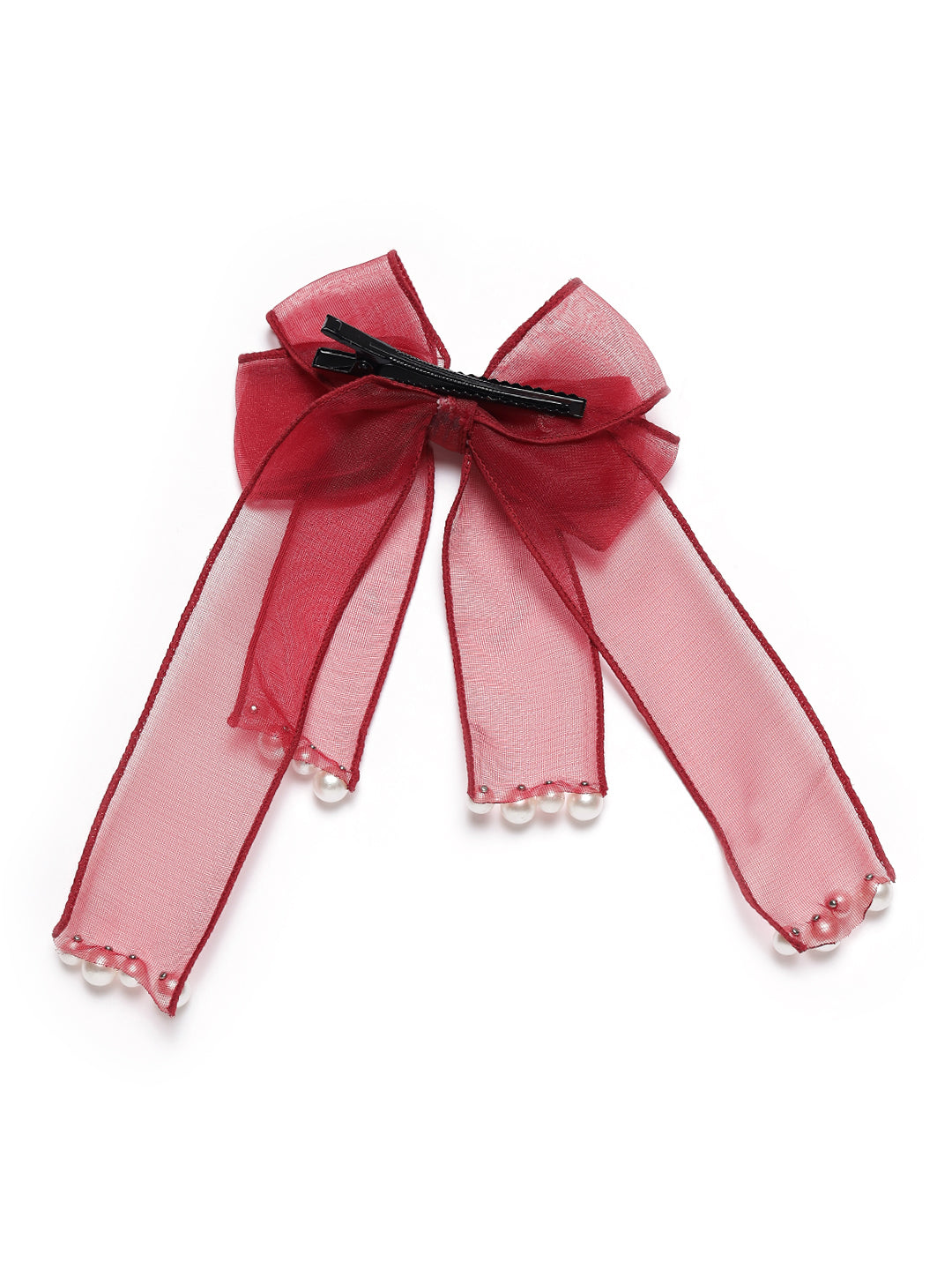 Red & White Set Of 2 Handcrafted Bow Shaped Alligator Hair Clip