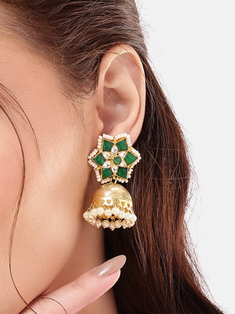 22K Gold Plated Panna Jhumki Earrings