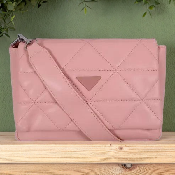 Elegant Quilted Sling Bag with Mini Pouch (Peach)