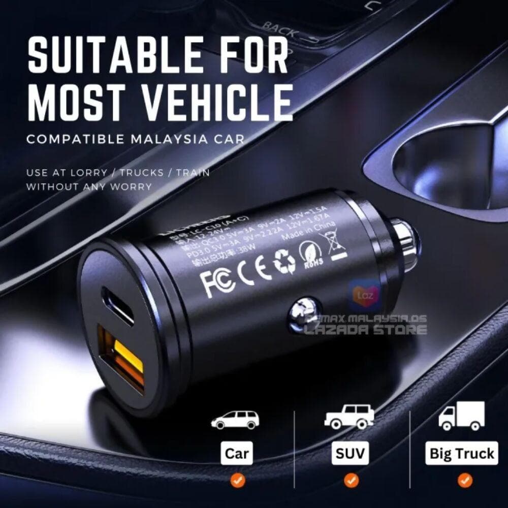 RCC358-30W PD Car Charger (Black) - HalfPe