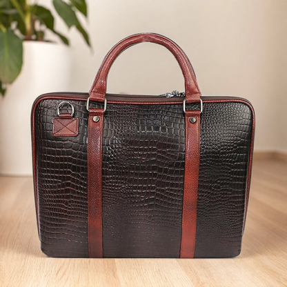 Luxury Croc-Embossed PU Leather Laptop Bag – Stylish & Professional
