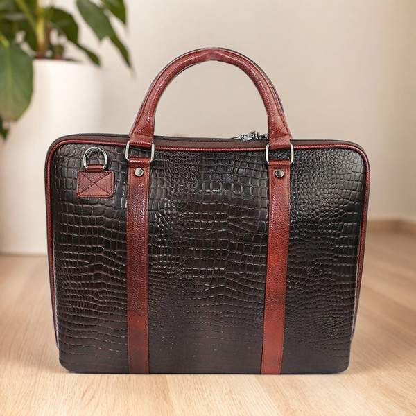 Luxury Croc-Embossed PU Leather Laptop Bag – Stylish & Professional