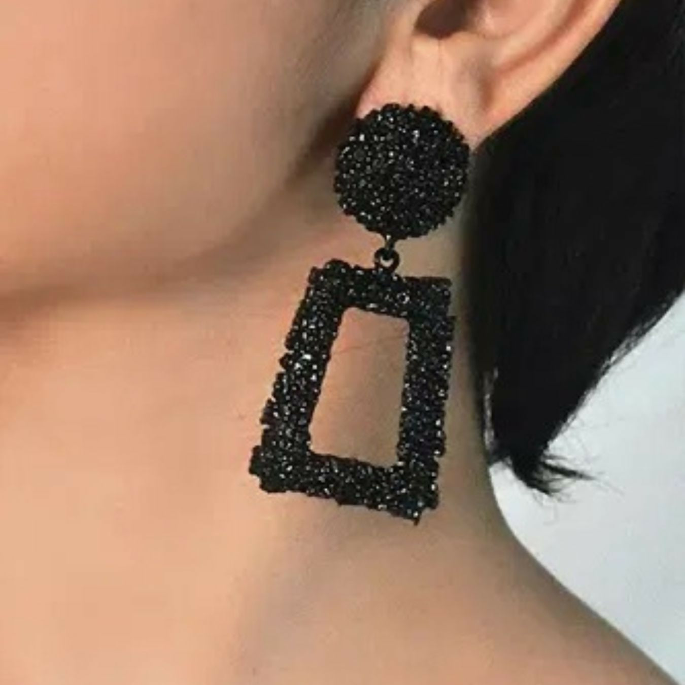 Geometric Chic: Black and Red Textured Drop Earrings Combo Set of 2