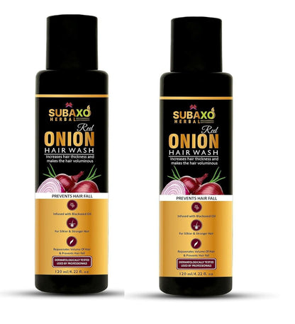 SUBAXO Red Onion Herbal Shampoo Prevents Hair Fall Makes Hair Silkier & Stronger (120ml x 2, Pack of 2) - HalfPe