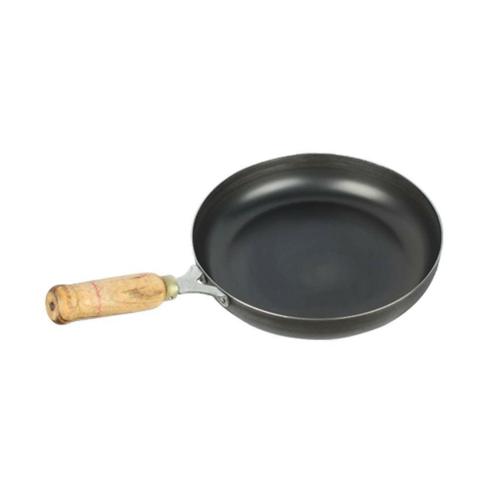 Flat Fry Pan With Wooden Handle (Multi Sizes) - HalfPe