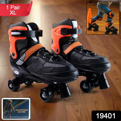 Adjustable Quad Roller Skates for Kids –with XL Size Outdoor Skating Shoes with PU Wheels, Toe Stop Brake & Safety Strap